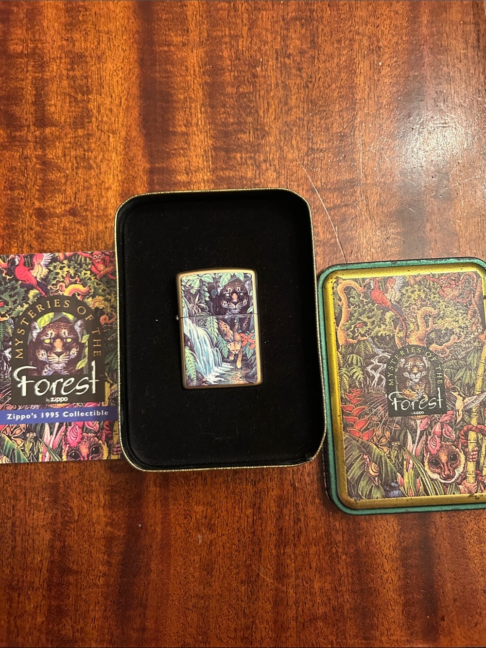 1995 Mysteries of the Forest Jaguar & Cub at Turtle Falls Zippo Lighter -NEW